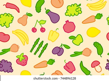 Seamless background with simple images of fruit and vegetables