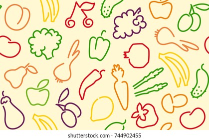 Seamless background with simple images of fruit and vegetables