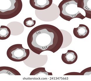 Seamless background with simple pattern of donuts in isometric style. Design for packaging, banner, poster, menu in bakery. Donuts vector illustration, donuts pattern