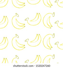 seamless background, simple pattern, illustration of banana crayon line symbol, yellow and white