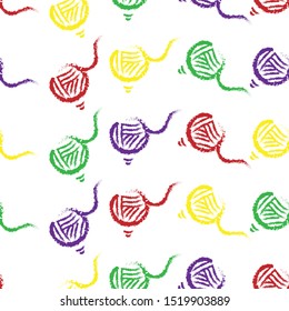 seamless background, simple patterns, illustration of symbols of thread rolls of crayon lines, colorful