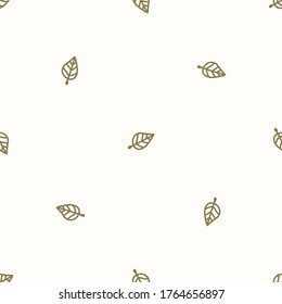 Seamless background single forest leaf gender neutral baby pattern. Simple whimsical minimal earthy 2 tone color. Kids nursery wallpaper or boho woodland nature fashion all over print.