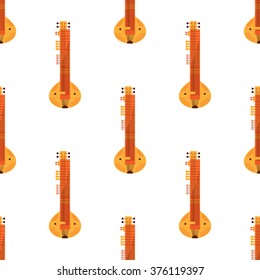 Seamless background with sitar. Vector illustration in flat style.
