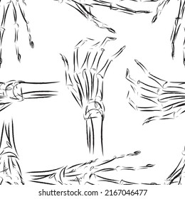 Seamless background of skeleton human hands sketches