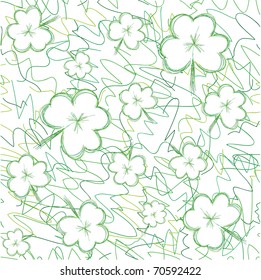 Seamless background with sketch clovers for St.Patrick day, vector illustration