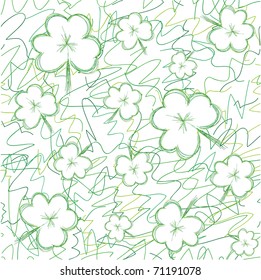 Seamless background with sketch clovers for St.Patrick day, vector illustration
