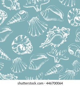 Seamless background of sketch hand-drawing style with shells for design