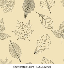 Seamless background with sketch leaves or background