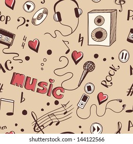 Seamless background with sketch music elements