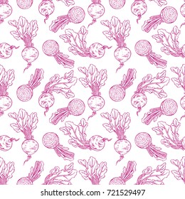 seamless background of sketch ripe beets. hand drawn illustration