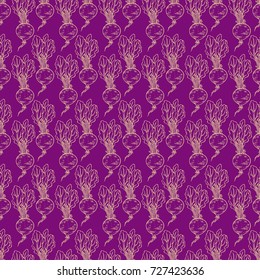 seamless background of sketch ripe beets. hand drawn illustration
