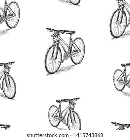 Seamless background of sketches of bicycles