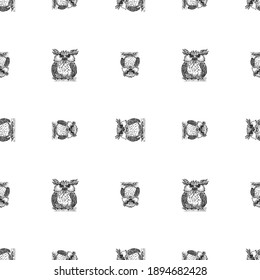 Seamless background of sketches cartoon funny owls