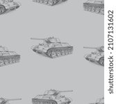 Seamless background of sketches old battle tanks of Second world War