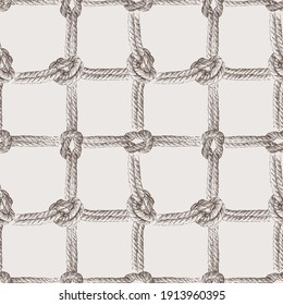 Seamless background of sketches rigging rope with sea knots