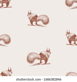 Seamless background of sketches squirrel running away