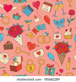 Seamless background with sketches of Valentines day