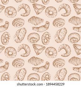 Seamless background of sketches various fresh baking