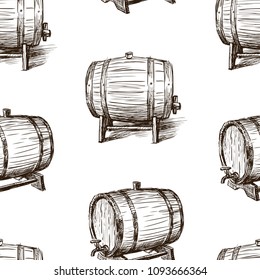 Seamless background of the sketches of wine casks