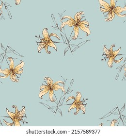 Seamless background of sketches yellow lilies