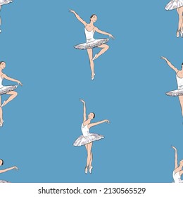Seamless background of sketches young graceful dancing ballerinas