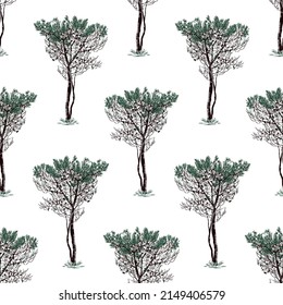 Fondo de paradisíaco para bocetos de pinos jóvenes