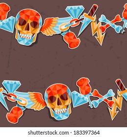 Seamless background with skull and elements.