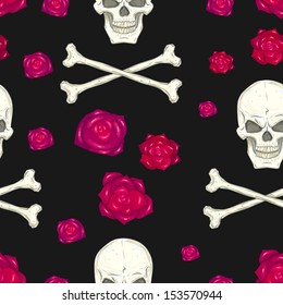 seamless background with skull and flowers