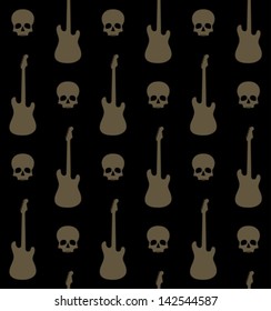 seamless background with skulls and guitars