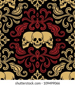 Seamless background with skulls ornament