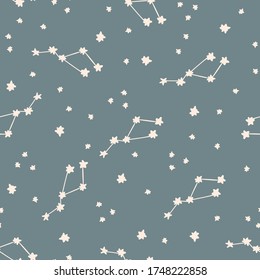 Seamless background sky stars gender neutral baby pattern. Simple whimsical minimal earthy 2 tone color. Kids nursery wallpaper or boho sleepwear fashion all over print.