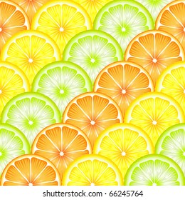 A seamless background of sliced oranges, lemons and limes. EPS10 vector format