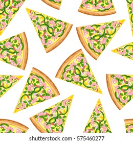 Seamless background from slices of delicious pizza. Pattern.