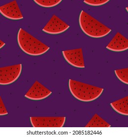 Seamless background with slices of watermelons. Summer fruits decorative illustration. Seamless vector print for clothes or print