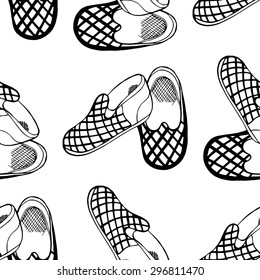 Seamless background of slippers. Hand draw illustration.