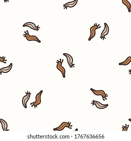 Seamless background slug gender neutral baby pattern. Simple whimsical minimal earthy 2 tone color. Kids nursery wallpaper or boho cartoon animal fashion all over print.