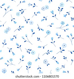 Seamless background with small blue flowers. Vector floral pattern for wallpaper, fabric, digital paper, fills, etc.