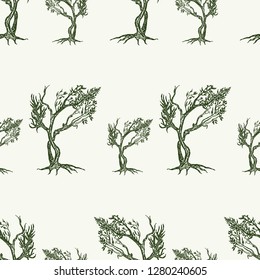 Seamless background of small drawn trees