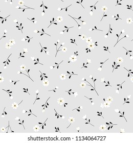 Seamless background with small flowers and leaves. Vector floral pattern for fills, wallpaper, fabric, digital paper, etc.