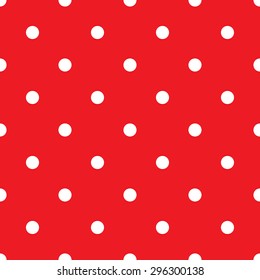 Seamless Background with small Polka Dot pattern. Polka dot fabric. Retro vector background or pattern. Casual stylish white polka dot texture on red background.