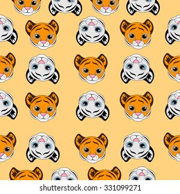 Seamless background with small tigers, vector illustration