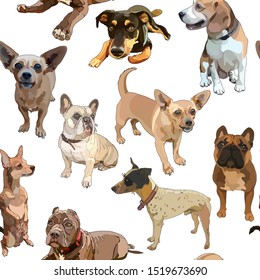 Seamless background with smalls dogs. Vector, EPS10