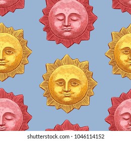 Seamless background of the smiling and sleeping suns