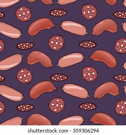 Seamless background with smoked sausages