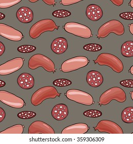 Seamless background with smoked sausages