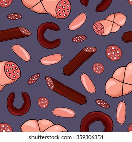 Seamless background with smoked sausages