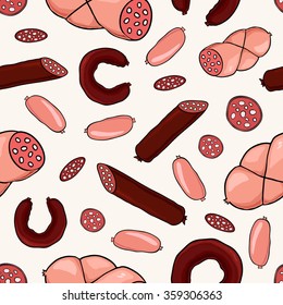 Seamless background with smoked sausages
