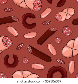 Seamless background with smoked sausages