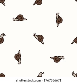 Seamless background snail gender neutral baby pattern. Simple whimsical minimal earthy 2 tone color. Kids nursery wallpaper or boho cartoon animal fashion all over print.