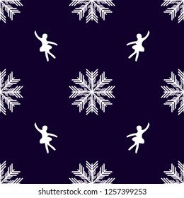 Seamless background with snowflakes and ballerinas. Vector illustration. Pattern for trendy fabric, wallpapers.